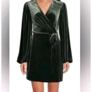 Gianni Bini Leighton Dark Green Velvet Long Sleeve Wrap Dress Women Small